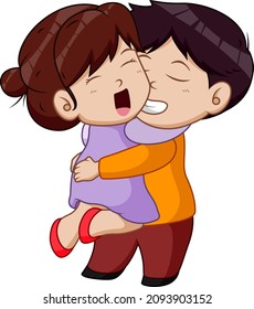 Children couple hugging isolated on white background