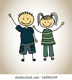 Children couple over bronze background vector illustration