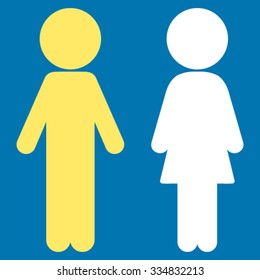 Children Couple vector icon. Style is bicolor flat symbol, yellow and white colors, rounded angles, blue background.