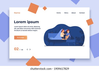 Children covering with blanket on bed isolated flat vector illustration. Cartoon afraid girl and boy watching ghosts and monsters in night room. Childhood fears, fright and nightmare concept