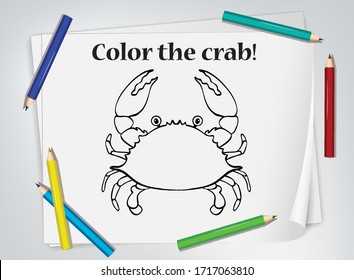 Children crab coloring worksheet illustration
