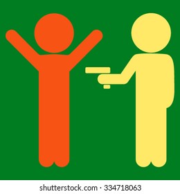 Children Crime vector icon. Style is bicolor flat symbol, orange and yellow colors, rounded angles, green background.