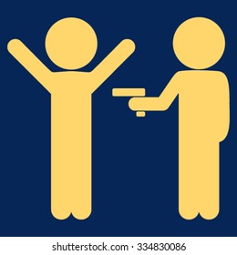 Children Crime vector icon. Style is flat symbol, yellow color, rounded angles, blue background.