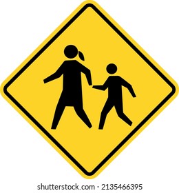 Children crossing road sign. Yellow diamond background. Traffic signs and symbols.