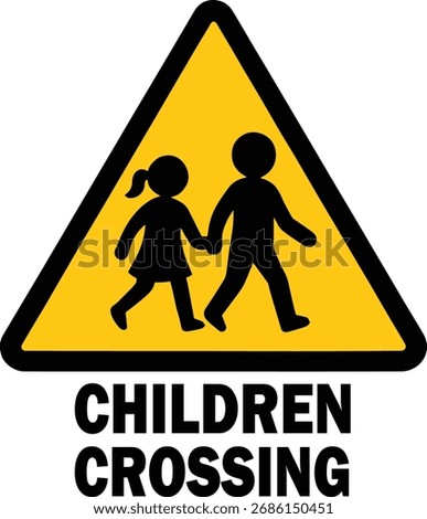 Children crossing sign with silhouettes of two kids holding hands warning safety road vector
