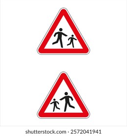 Children crossing street sign: warning sign indicating children crossing road.