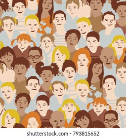 Children crowd group multinationals seamless pattern. Color vector illustration. EPS8