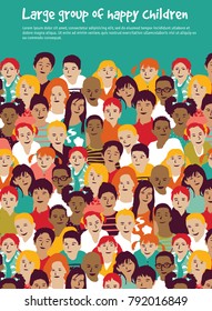 Children crowd group multinationals and sky. Color vector illustration. EPS8