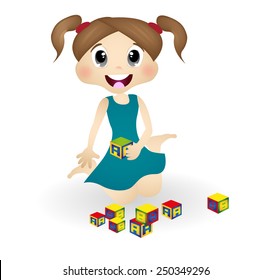 children with cube alphabet vector