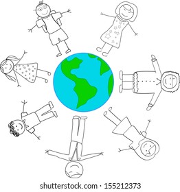 Children Cultural Diversity Holding Hands Around Planet Earth