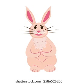 Children cute animal illustration. Pink rabbit, hare. Isolated vector Easter bunny on the white background.