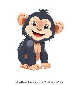 Children cute animals character.  Lovely baby monkey. Vector Illustration.