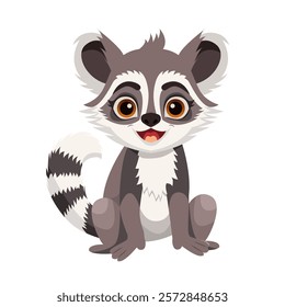 Children cute animals. Lemur cartoon character on white. Vector Illustration.