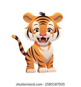 Children cute animals. Tiger character on white. Vector Illustration.