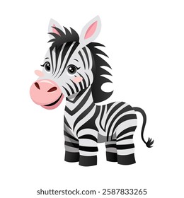 Children cute animals. Zebra character on white. Vector Illustration.	
