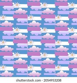 Children cute clouds and flowers vector pattern.