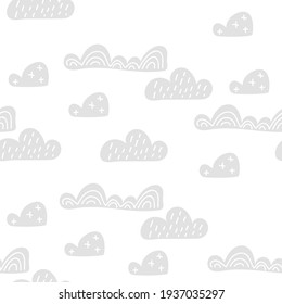 Children cute doodle gray clouds seamless pattern in scandinavian style. baby Vector hand drawn kids wallpapers, holiday.