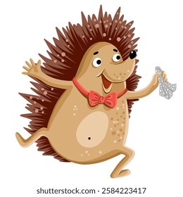 Children cute forest animal, dancing hedgehog. Vector illustration