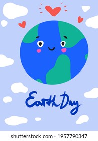 Children cute illustration happy earth day save environment love ecology leaf nature vegan help support green vector clip art postcard graphic design postcard textile