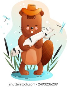 Children cute poster with cartoon beaver