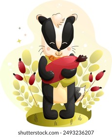 Children cute poster with cartoon Smiling Badger