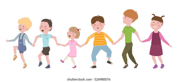 Children dance and hold their hands together