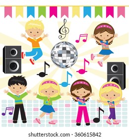 Children Dance Party Vector Illustration