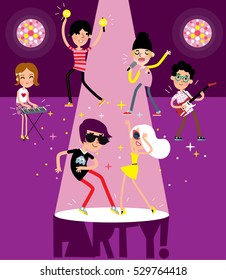 Children dancing party. Vector illustration.