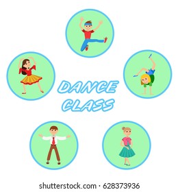 Children dancing round icons set vector illustration