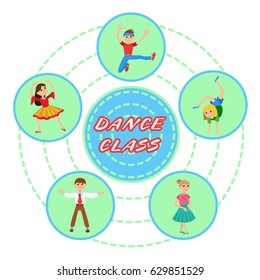 Children dancing round icons set vector illustration
