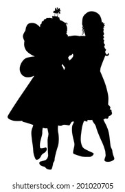 children dancing silhouette on a white background vector