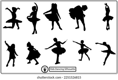 Children dancing street dance silhouette vector