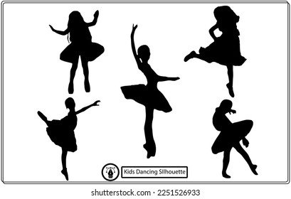 Children dancing street dance silhouette vector