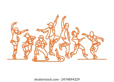 children dancing street dance, silhouette, featuring hip hop, break dance, jazz funk, rap, freestyle, with clean lines, bold colors, and a playful aesthetic.