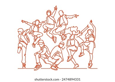 children dancing street dance, silhouette, featuring hip hop, break dance, jazz funk, rap, freestyle, with clean lines, bold colors, and a playful aesthetic.