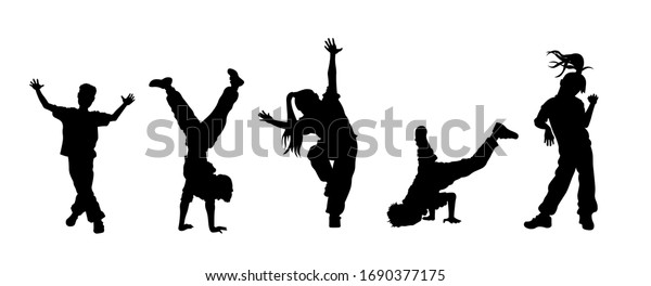 踊る子どもたちのストリートダンスシルエットベクターイラスト ヒップホップ ブレークダンス ジャズファンク ラップ フリースタイル のベクター画像素材 ロイヤリティフリー