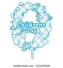 Children day. Cake topper. Blue and white colours, print, bookmark.