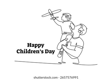 Concepto del día de los niños. Diseño de dibujo de línea única. Ilustración gráfica de Vector
