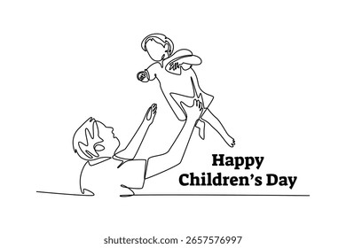 Children day concept. Single line draw design. Vector graphic illustration