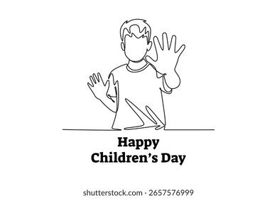 Children day concept. Single line draw design. Vector graphic illustration