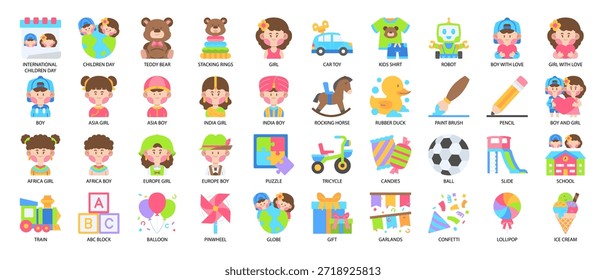 Conjunto de iconos planos del día de los niños