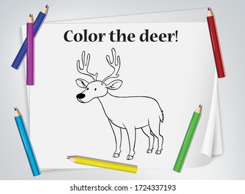 Children deer coloring worksheet illustration