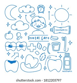 Children Dental care doodle element collection