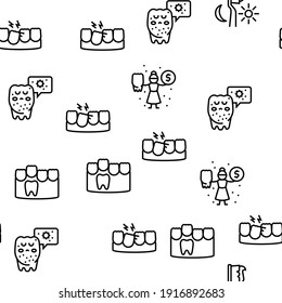 Children Dentist Dental Care Vector Seamless Pattern Thin Line Illustration