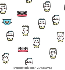 Children Dentist Dental Care Vector Seamless Pattern Thin Line Illustration