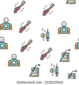 Children Dentist Dental Care Vector Seamless Pattern Thin Line Illustration