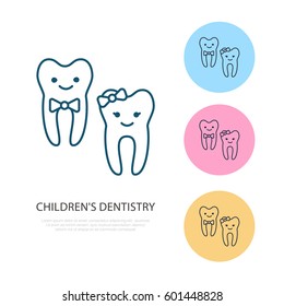 Children dentist, orthodontics line icon. Kids dental care equipment sign, medical elements. Health care thin linear symbol for dentistry clinic.