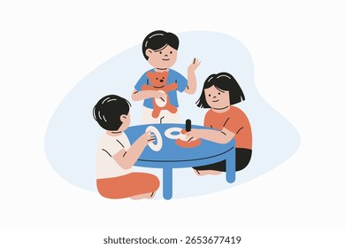 Niños Desarrollando Habilidades Sociales A Través De Actividades De Juego Colaborativas