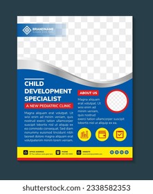 Children development specialist blank brochure design. Template set with copy space for text. corporate reports collection. Editable paper pages. space for photo collage and text. infographic icon.