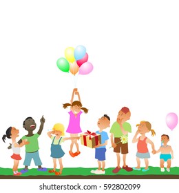 Children of different ages and races. Repeating a set of characters.